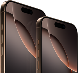 6,9" iPhone 16 Pro Max und 6,3" iPhone 16 Pro, Vorderseite, Actiontaste, Lautstrketasten, Dynamic Island oben in der Mitte