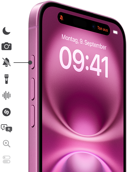 Drcke und halte einfach die Actiontaste auf dem iPhone 16 und starte Dein Lieblingsfeature. Zum Beispiel den Fokus, die Kamera, den Stummmodus, die Taschenlampe, Sprachmemos oder Shazam