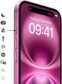 Drücke und halte einfach die Actiontaste auf dem iPhone 16 und starte Dein Lieblingsfeature. Zum Beispiel den Fokus, die Kamera, den Stummmodus, die Taschenlampe, Sprachmemos oder Shazam