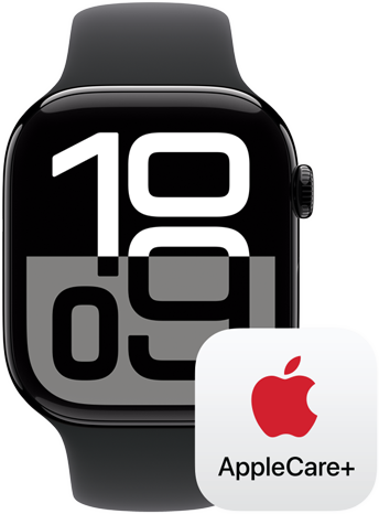 Apple Watch Series 10 neben einem AppleCare+ Logo, das fr den AppleCare+ Schutz steht