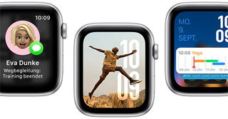 bersetzen App, Wegbegleitung App, Fotos Zifferblatt, Modular Zifferblatt und Vitalzeichen App auf fnf Apple Watch SE Gerten