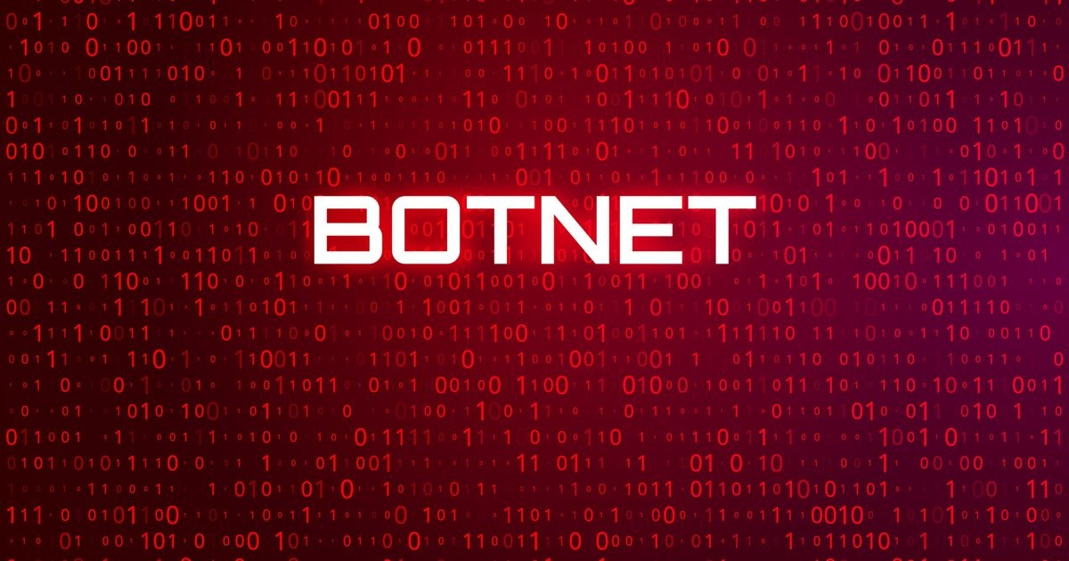 Digitale Ziffernfolgen eines Binärcodes, der sich über die gesamte Bildfläche erstreckt, wobei mittig die Bezeichnung „BOTNET“ steht.