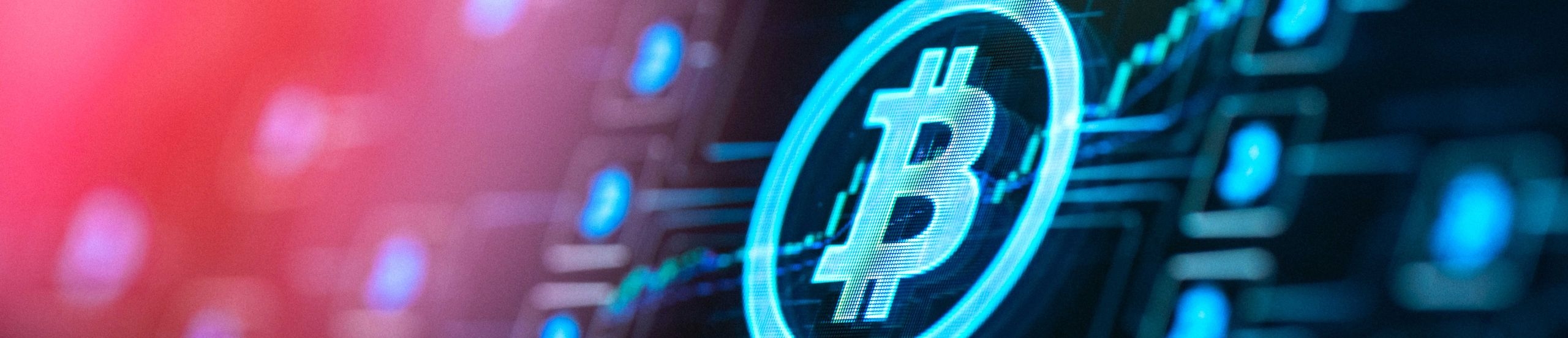 Symbolbild mit einer Blockchain und einem Bitcoin-Symbol