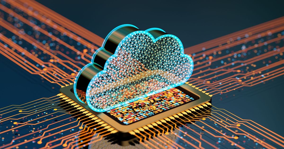 Grafik eines Prozessors, auf dem das Cloud-Symbol einer Datenwolke liegt.