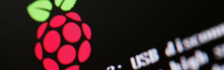 Das Logo des Einplatinenrechners Raspberry Pi auf einem Computerbildschirm. Darunter Code für die Kommunikation mit der USB-Schnittstelle.