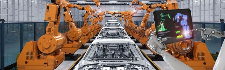 Die automatisierte Produktion von Autos durch Roboter