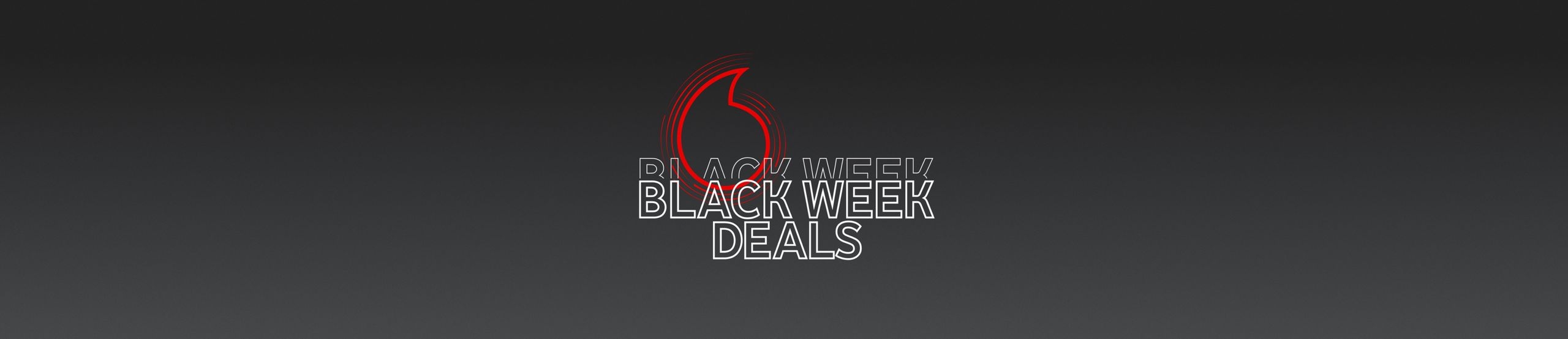 Die Vodafone Speechmark mit dem Schriftzug Black Week Deals