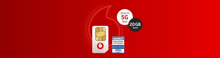 Abbildung einer SIM-Karte mit Connect-Testsiegel und Hinweis auf 20 GB Daten