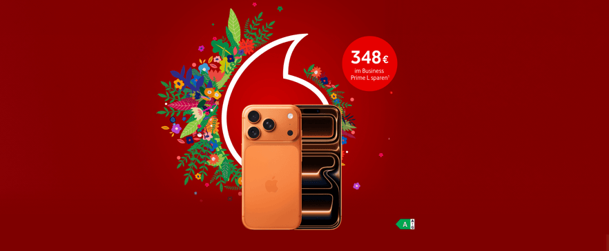 Vodafone Angebot mit iPhone 17 Pro und 348 Euro Ersparnis im Business Prime L Tarif.