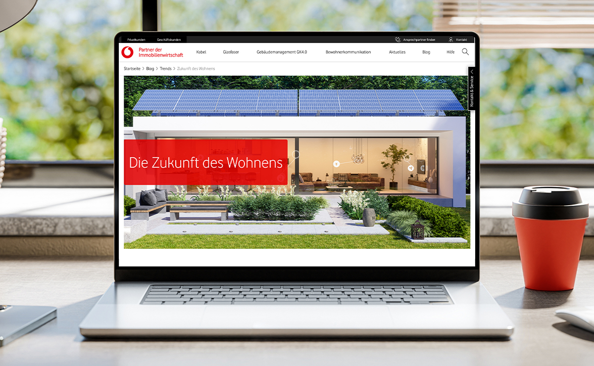Bild eines Computermonitors auf dem der Vodafone Immobilienwirtschaft Blog geöffnet ist
