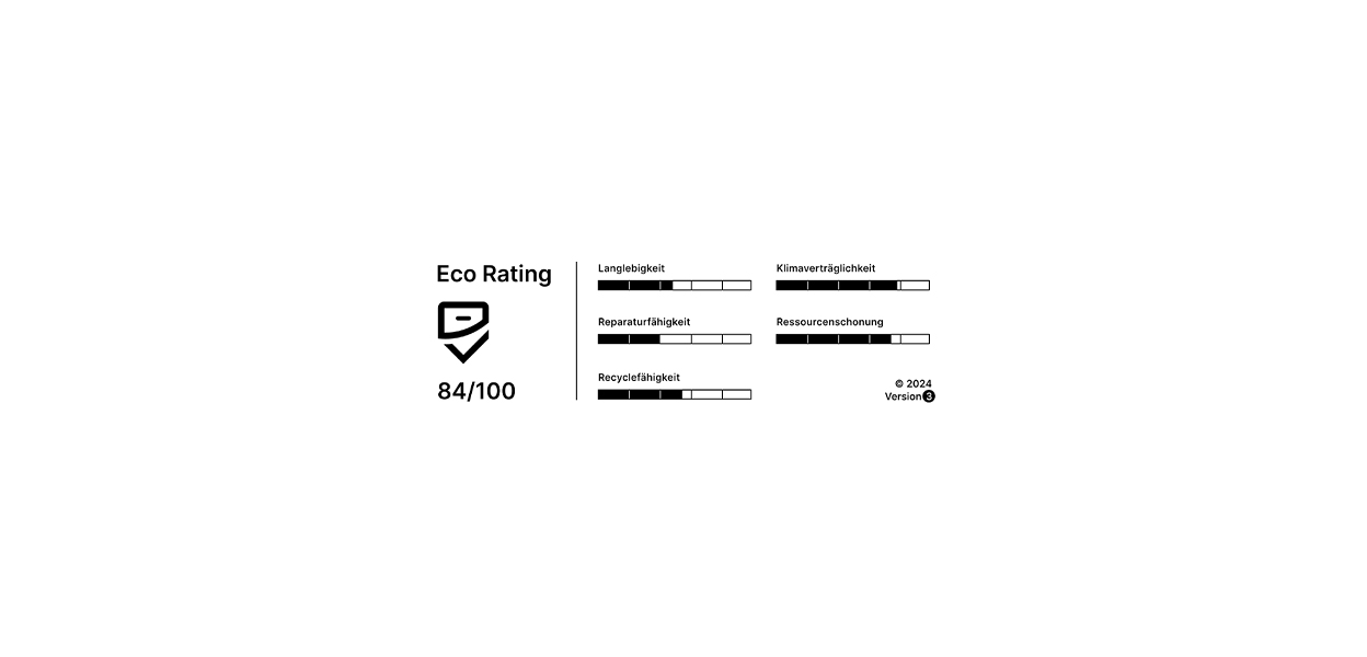 Xiaomi 14C Eco Rating gesamt: 84/100, Eco Rating detailliert: Langlebigkeit 49,  Reparaturfähigkeit 41, Recyclefähigkeit 55,  Klimaverträglichkeit 79,  Ressourcenschonung 75