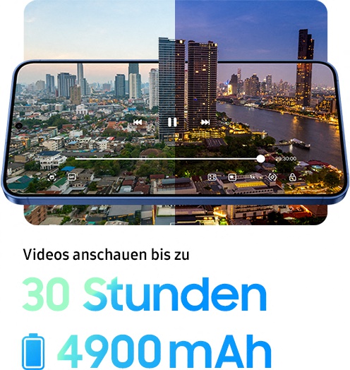 Ein Zeitraffer einer Stadtlandschaft reicht dank der langen Akkulaufzeit des Galaxy S25 Plus bis zu 29 Stunden und 30 Minuten lang vom Tag bis zur Nacht.