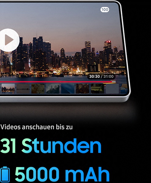 Ein Zeitraffer-Video zeigt eine Stadtlandschaft, die dank des ausdauernden Akkus des Galaxy S25 Ultra bis zu 31 Stunden lang von Tag zu Nacht wechselt.